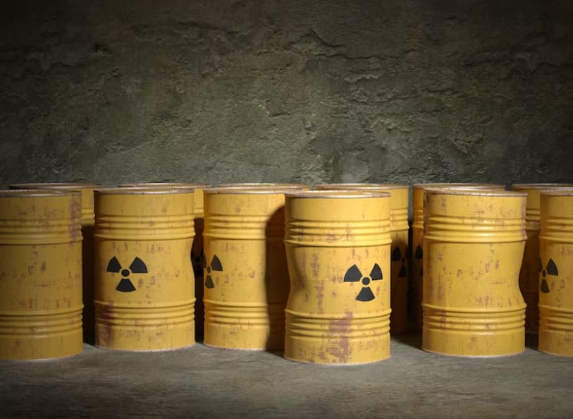 Uno dei prodotti soggetti a controllo radiometrico: rifiuti radioattivi nei barili gialli.