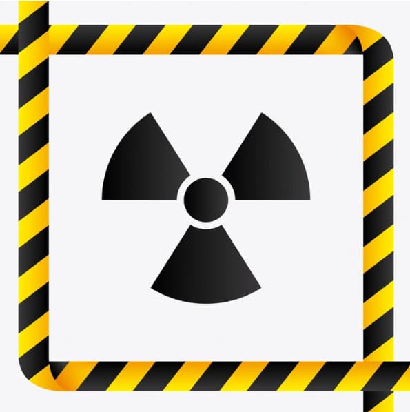simbolo pericolo radiometrico su cornice quadrata gialla e nera